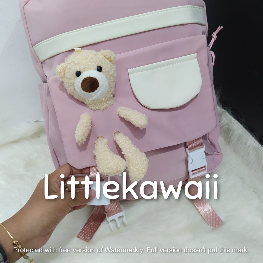 LK/ Tas Ransel Laptop Backpack Parasut Sekolah Fashion Anak Remaja Kepala Bear Gesper Mix Import