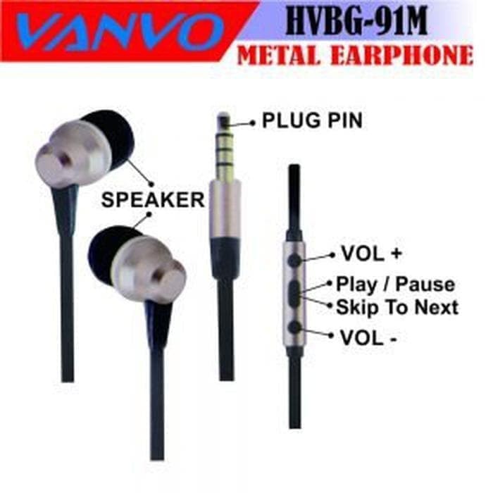 HANDSFREE HEADSET EARPHONE VANVO METAL HVBG-91M