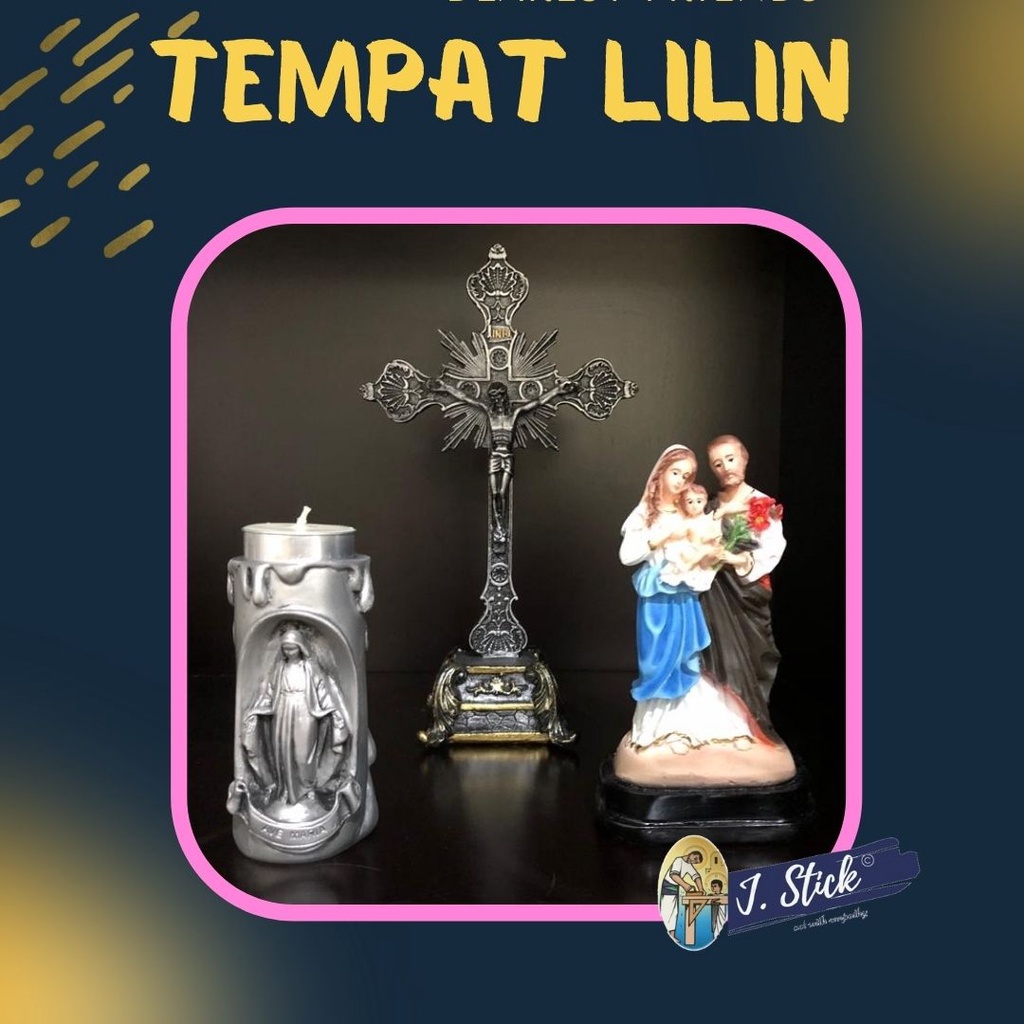 Tempat Lilin Tabung;  design Yesus / Maria / Keluarga Kudus (1pc)