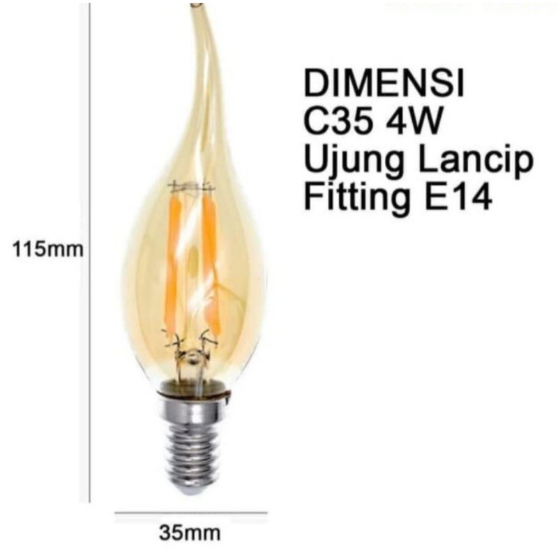 lampu LED filamen Edison ujung lancip vintage 4W E27 / E14 warm white -E27