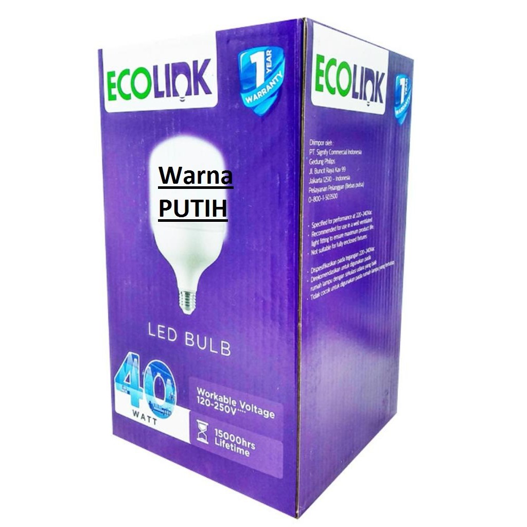 Lampu Bohlam LED Bulb 40 Watt 40Watt 40W W Putih Cool Daylight ECOLINK