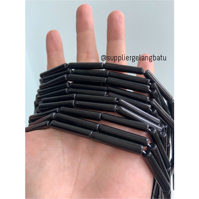 manik glass bead black onyx 30 x 5mm bahan prakarya gelang kalung craf