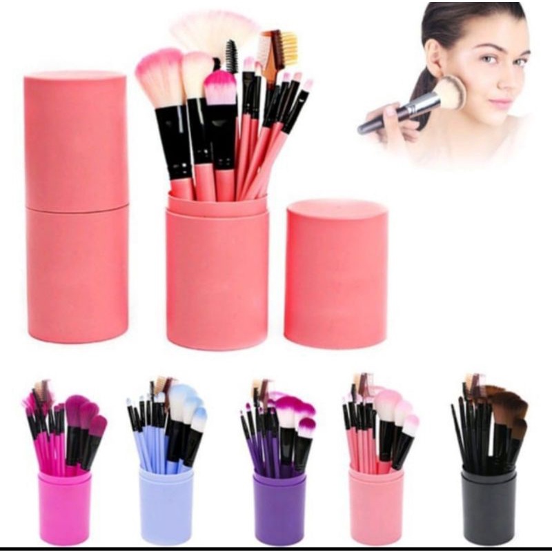 Kuas Alat Makeup 12 Pcs Make Up Pro Brush 12In1 12 Set Tube Tabung Penyimpanan