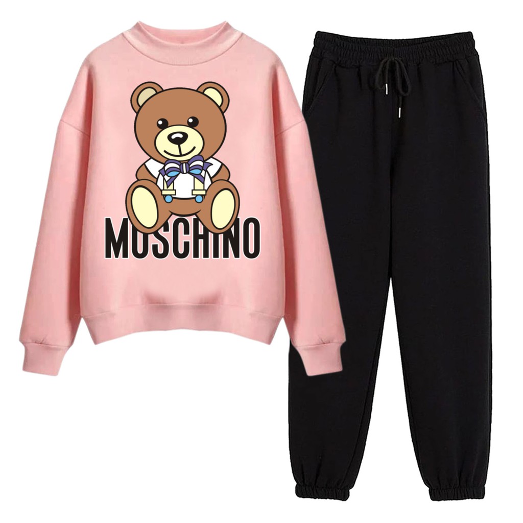 BESS - Baju Setelan Wanita Murah / Setelan Sweater + Jogger Hitam - MSCHINO BEAR