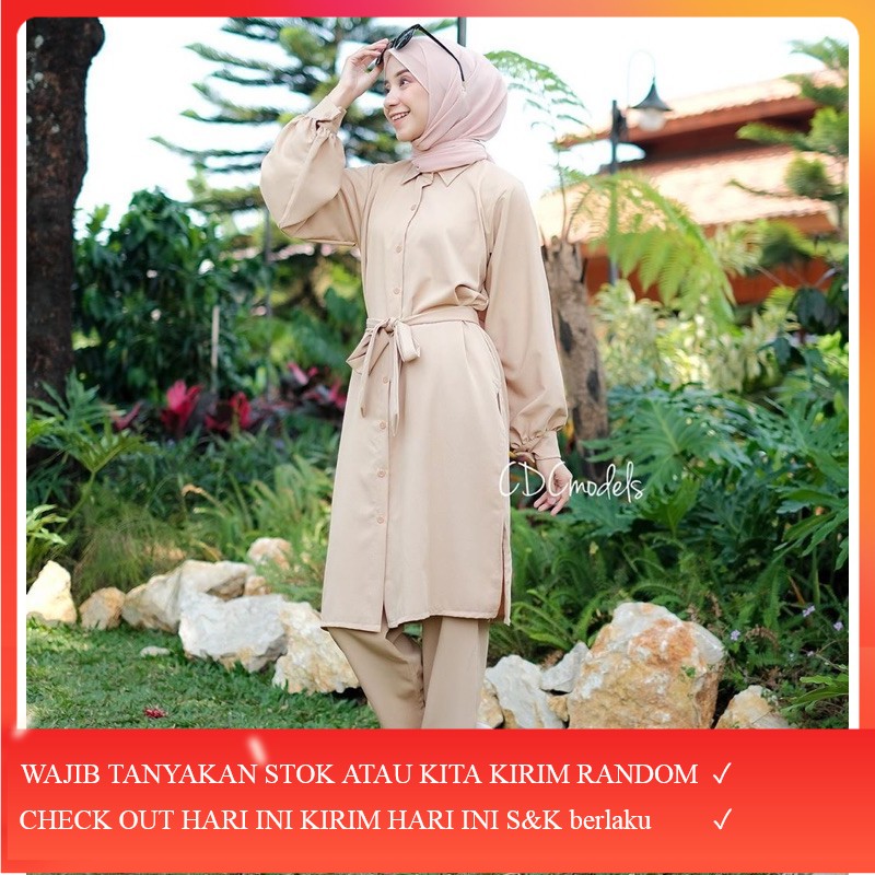 100% Gambar Asli ONE SET FRIZY DAILY TUNIK FULL KANCING MOSCREPE PREMIUM