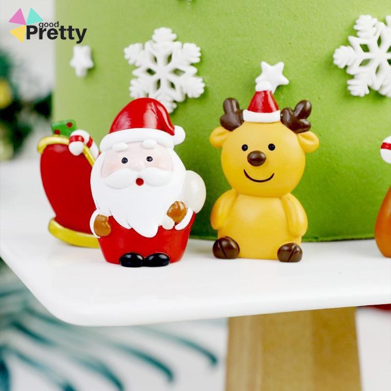 Topper Kue Desain Elk Gift Box Shape Merry Christmas Bahan Resin Untuk Dekorasi - PD