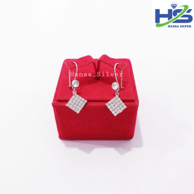 Anting Perak Asli Silver 925 Lapis Emas Putih Model Agogo Desi Permata Bulat Bintang Love Dan Kotak - Anting Wanita Anti Karat