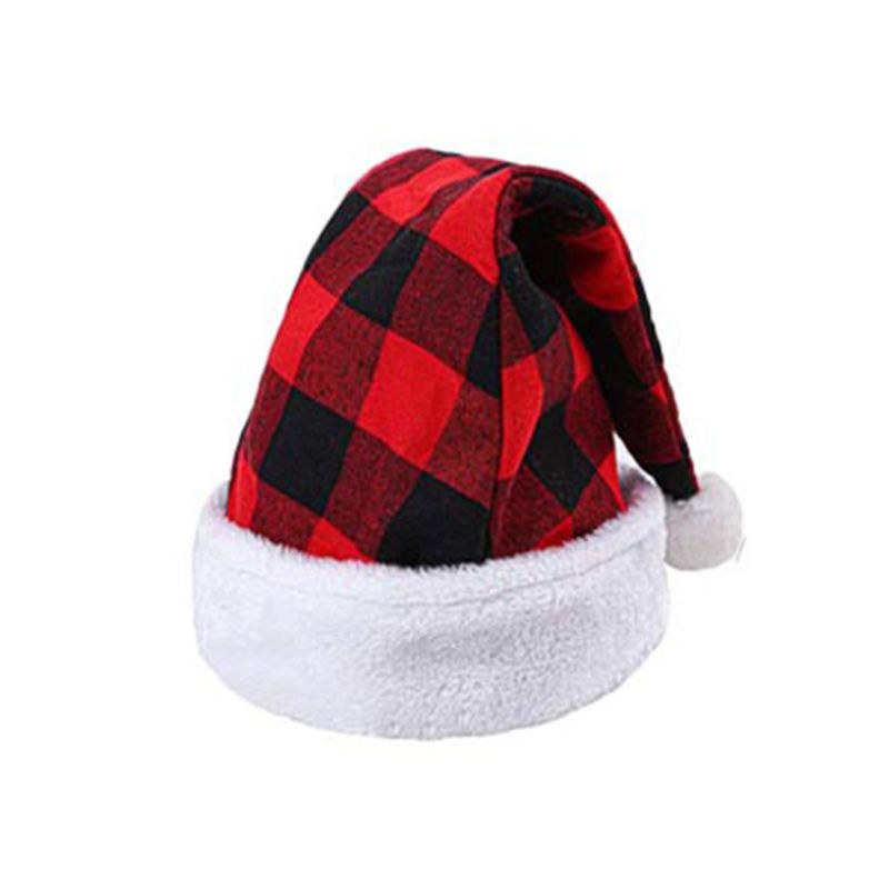 Topi Santa Claus Motif Kotak-Kotak Untuk Dekorasi Pesta Natal