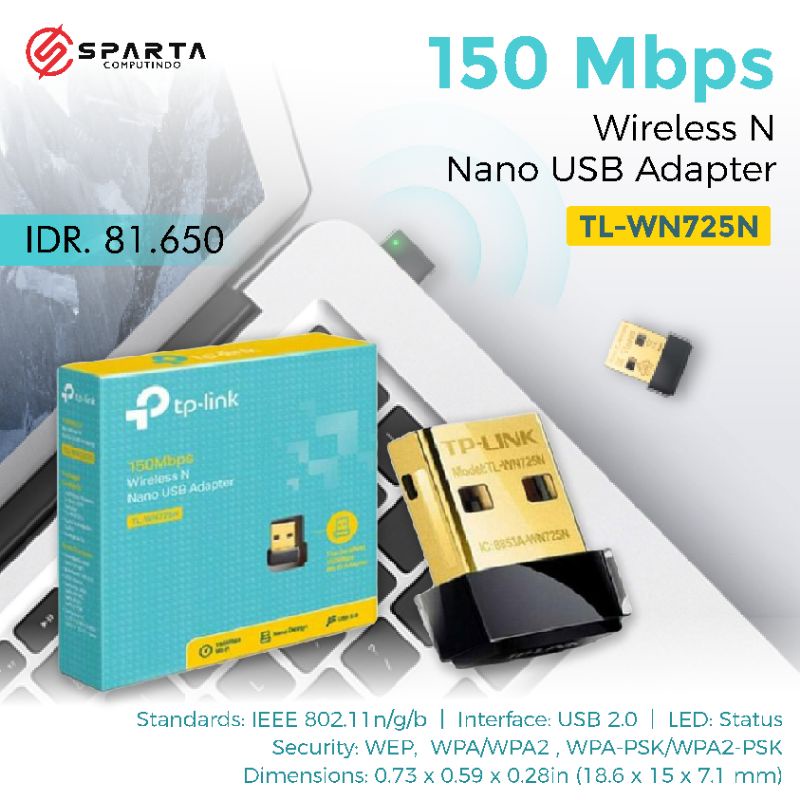 TP-LINK TL-WN725N - Nano USB Wireless Adapter 150 Mbps Garansi Resmi