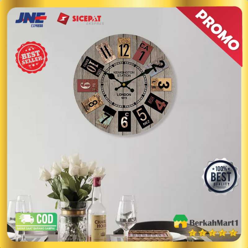 GOHAND Jam Dinding Bulat Quartz Eropa Rustic Vintage - D13289