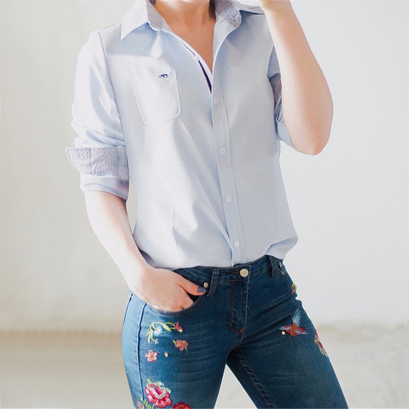 Atasan Terbaru Baju Wanita Remaja Blackpink #120 Kemeja Denim Casual Wanita dengan Model Potongan