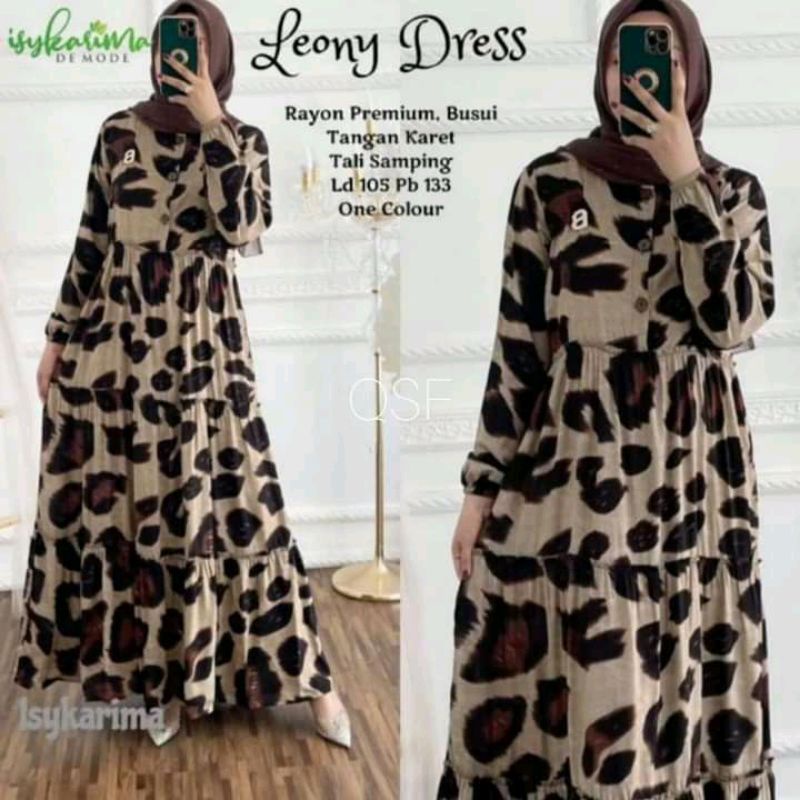 LEONY DRESS LEOPARD MOELA GAMIS ATASAN WANITA FASHION MUSLIM