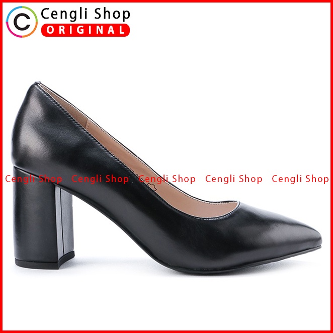 SEPATU HEEL KULIT OBERMAIN HEELS WANITA ORIGINAL BRANDED HITAM OW04