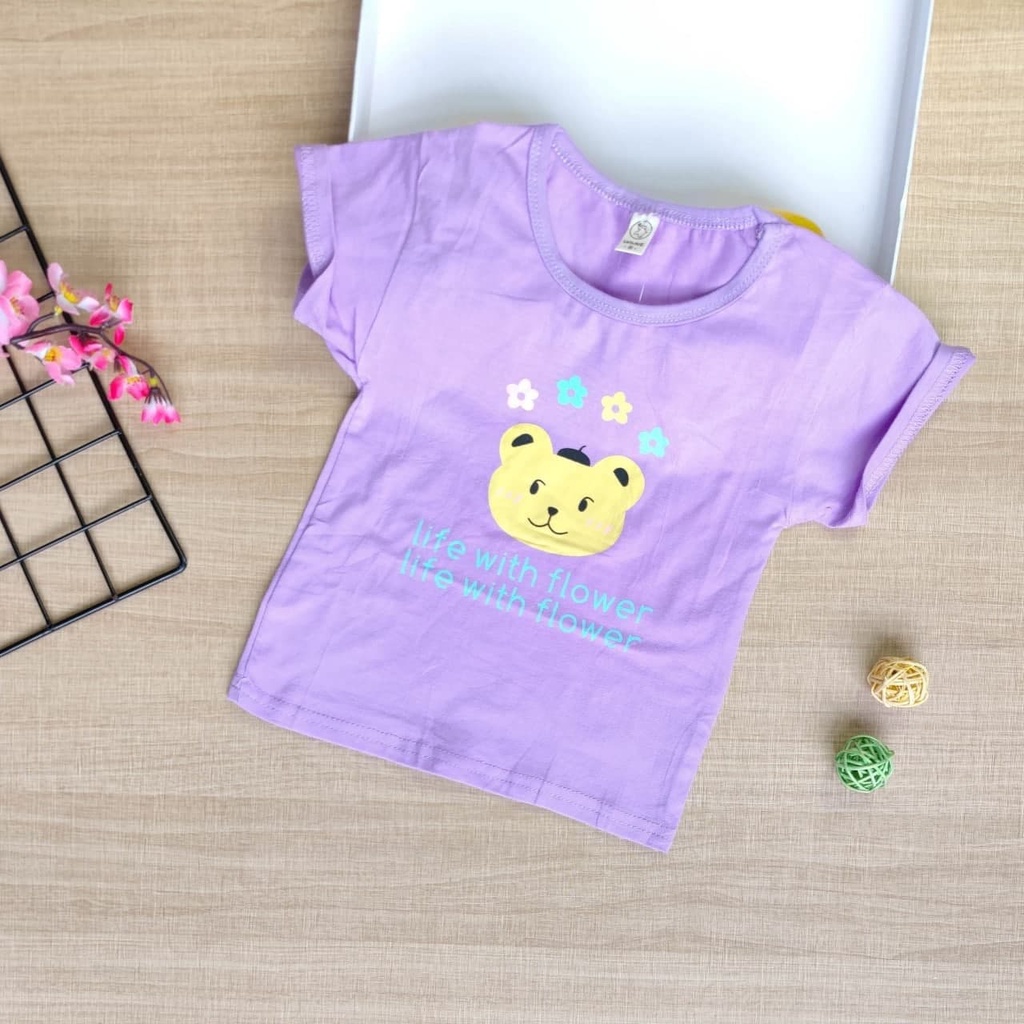 Promo !! Atasan kaos anak import / Kaos anak perempuan lucu / Kaos lembut untuk anak / Atasan life with flower ukuran 6 bulan  - 2 tahun