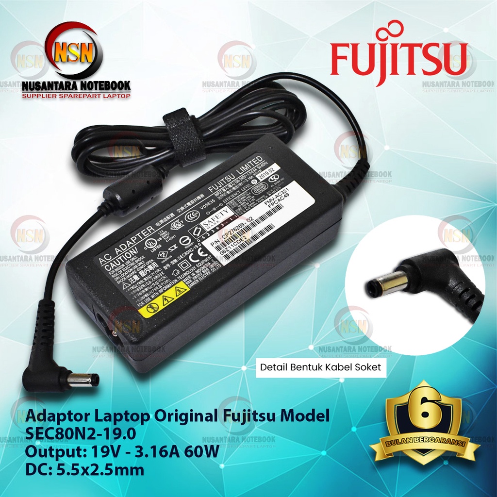 Adaptor Original FUJITSU 19V 3.16A 60W DC 5.5x2.5mm SEC80N2-19.0