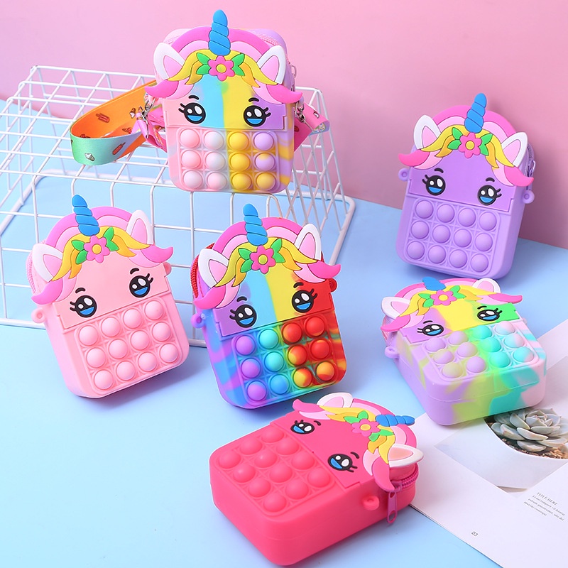 【COD】New unicorn lucu Mainan dekompresi silikon anak-anak Dompet koin tas messenger anak-anak mainan anak perempuan