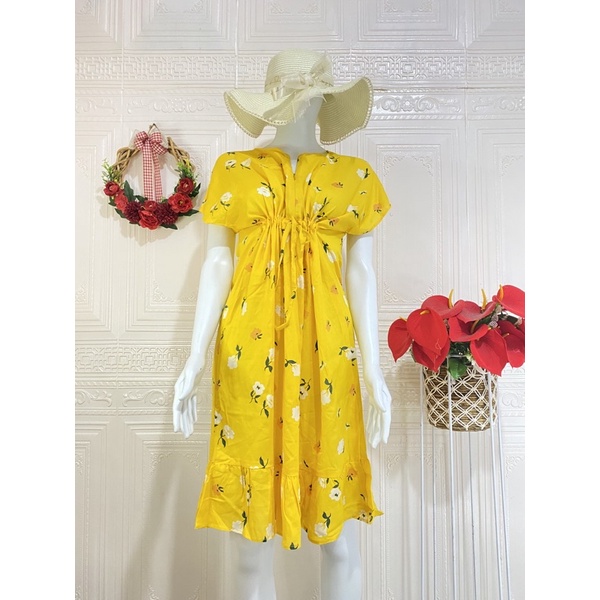 Daster ruffle serut / daster ruffle busui viral / daster serut rempel selutut-FloHijauGold