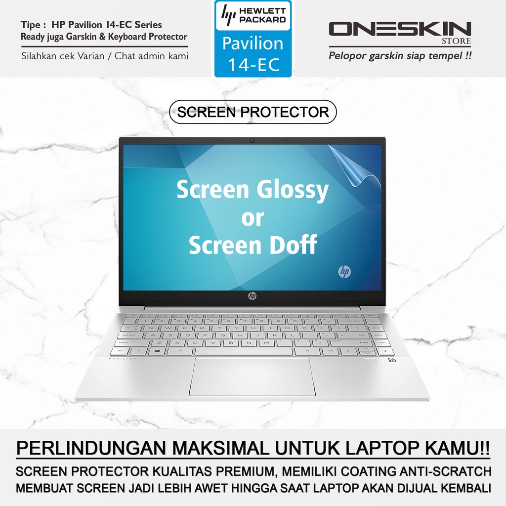 Garskin Sticker Laptop Pelindung Screen Keyboard Protector HP Pavilion 14-ec ec0007au ec0008au ec0013au ec0014au Doff Full Body Gambar Silikon Bening