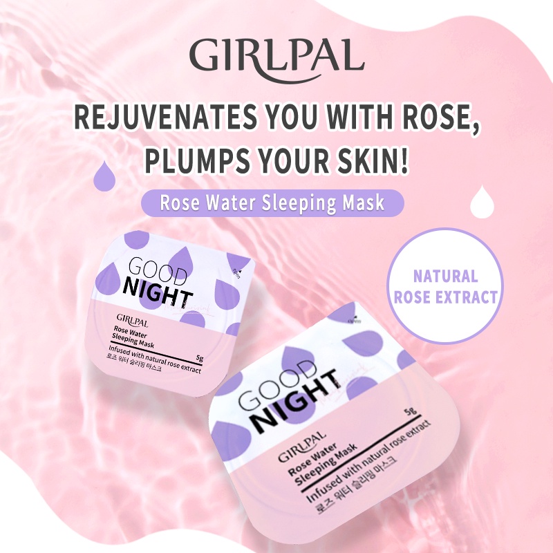 GIRLPAL 5g*4pcs Rose Water Sleeping Mask Natural Deep Hydrating Organik Face Jelly Masker Wajah Mencerahkan