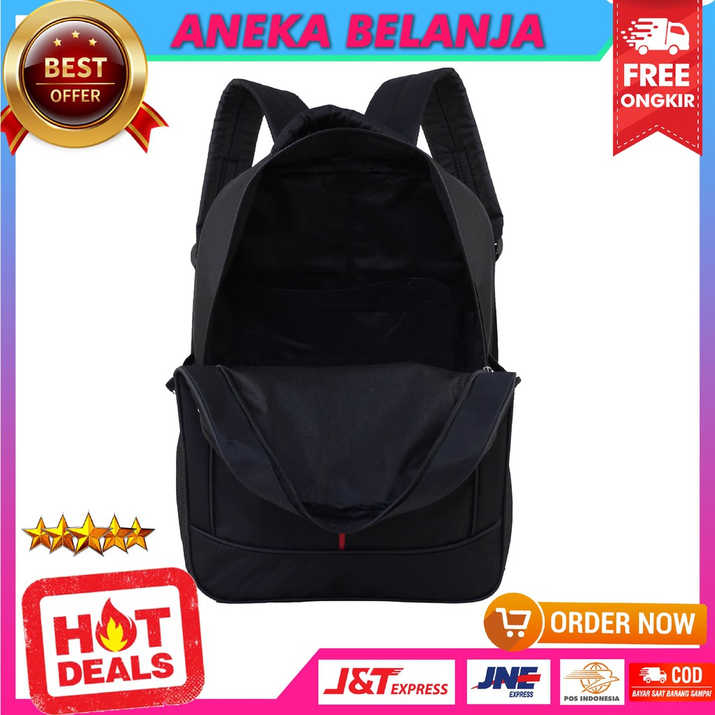 Tas Punggung Cowok Model Sport Warna Hitam Garis Tengah Merah SD SMP SMA Ransel Pria Multifungsi Kuliah Kerja Hangout Bahan Awet tebal Harga Termurah Terlaris Berkualitas