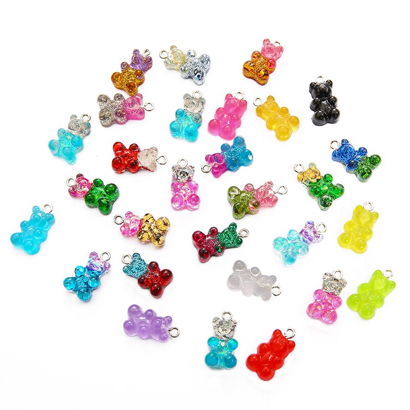 CHARMS 10pcs Liontin Kalung Bentuk Kartun Gummy Bear Bahan Resin Warna-Warni Ukuran 11x20mm Untuk Anak Perempuan