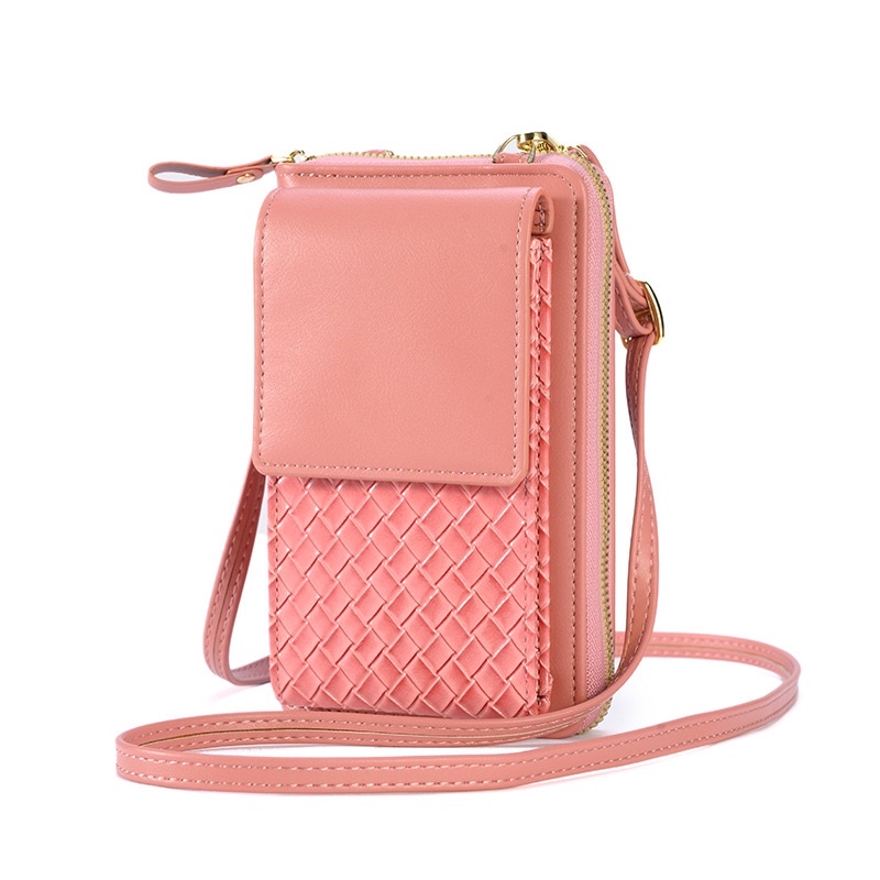 Tas Selempang Kulit Wanita Dompet Hp Cewek Woven Patern Mini Bag YM 6128