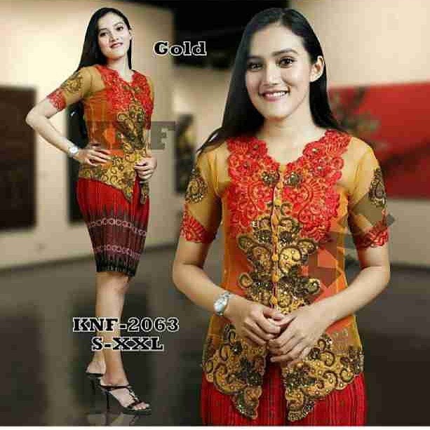 KEBAYA NATAL BORDIR PAYET KEBAYA CORNELLY/KEBAYA MODERN/KEBAYA WISUDA/KEBAYA JUMBO/ KEBAYA PAYET RUMAH KEBAYA BANDUNG RUMAH SONGKET BANDUNG-1SET GOLD_MERAH