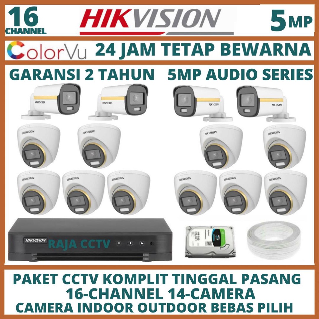 PAKET CCTV HIKVISION COLORVU AUDIO 16 CHANNEL 14 CAMERA 5MP