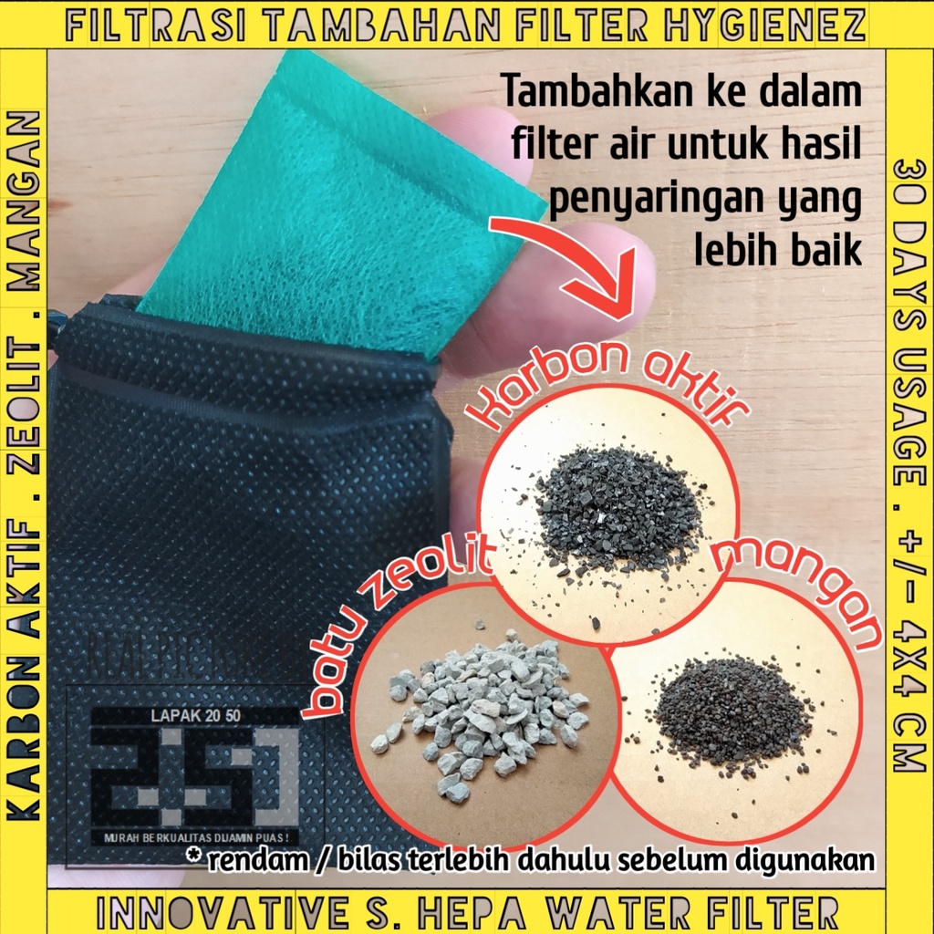 Filter Air Kran HYGIENEZ Saringan Kain 3 Lapis Mikron Semi Hepa Terbaik Kantong Kantung Sambungan Tambahan Keran Wastafel Bak Kamar Mandi Tandon Toren Sumur Bor PDAM Akuarium Aquarium Ikan Kolam Renang Minum Batu Penyaring Penjernih Alami Keruh Bau