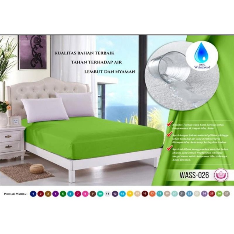 Sprei Waterproof 100x200 Anti Air Kualitas Premium Tersedia Pilihan Tinggi Kasur/Karet 20 CM, 30 CM, 40 CM Bahan Import-Hijau