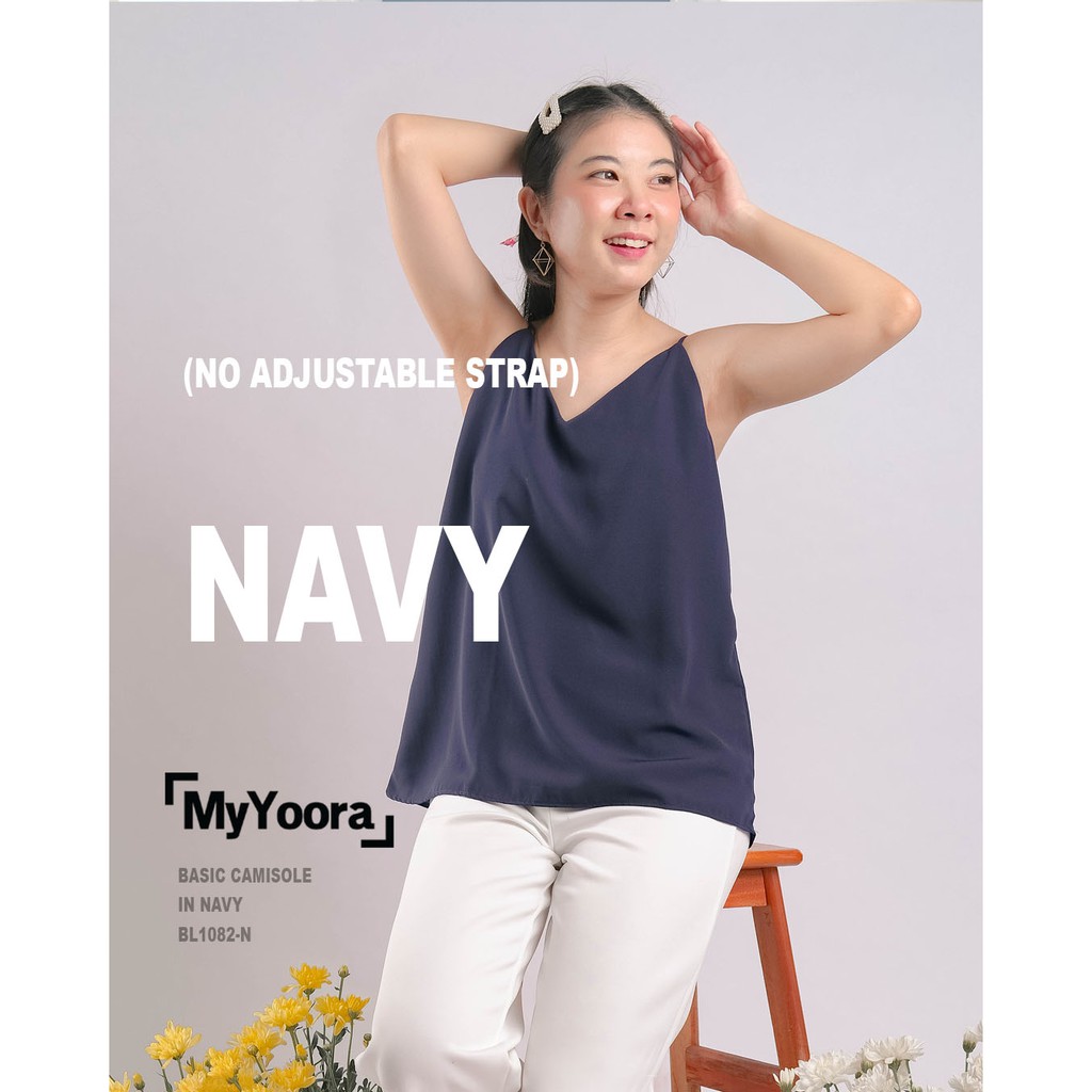 MyYoora Basic Camisole Tank Top Tanktop Cami Wanita BL1082-Navy-NoAdjustable