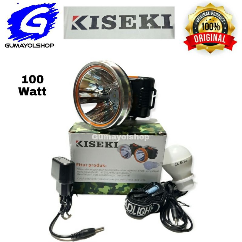 Senter Kepala LED 100 Watt Asli Kiseki CK - 918+ Bonus Bohlam 3W / High power Lithium Headlamp