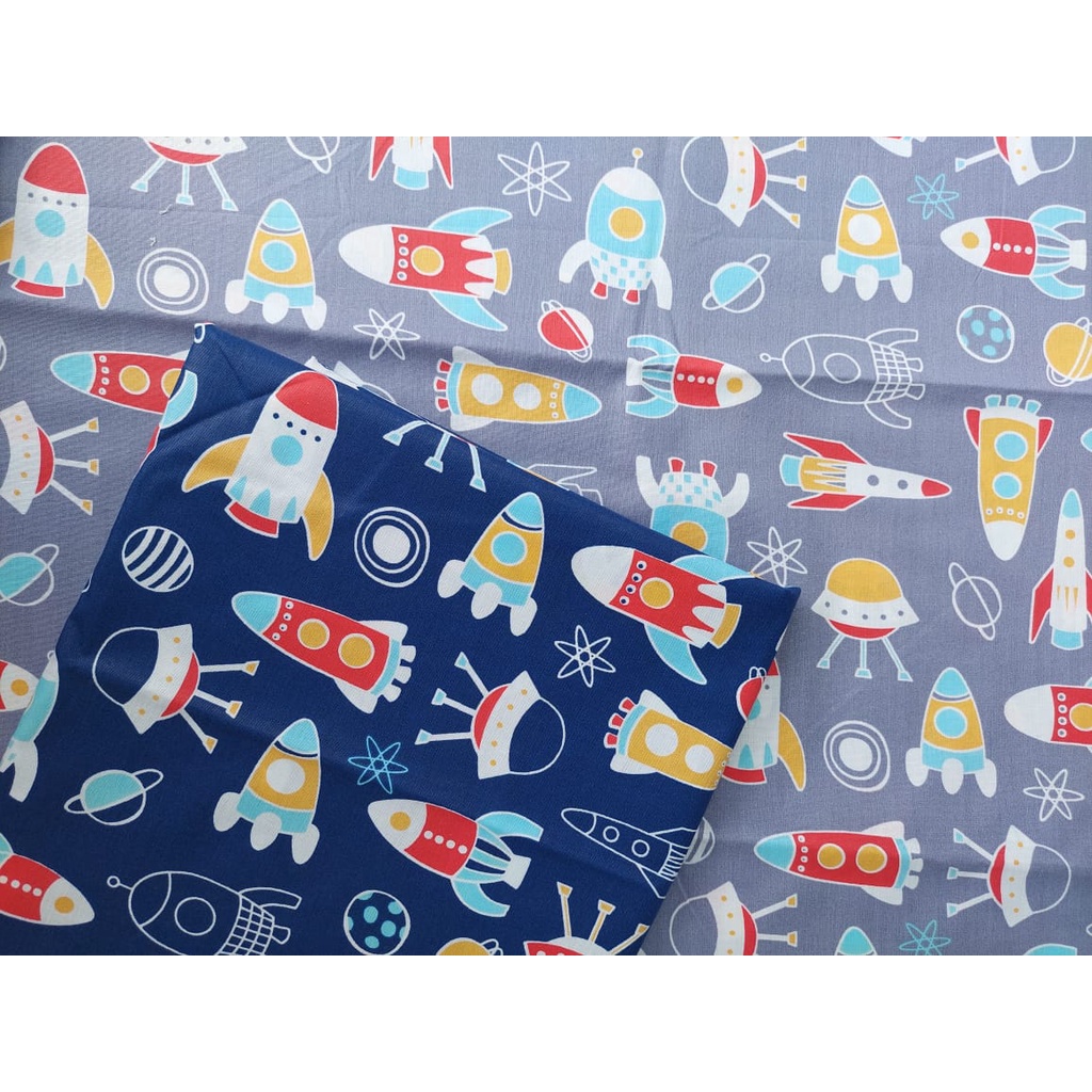 Perca Kain Katun CVC Aerospace Motif Anak Laki Ukuran 50x120cm