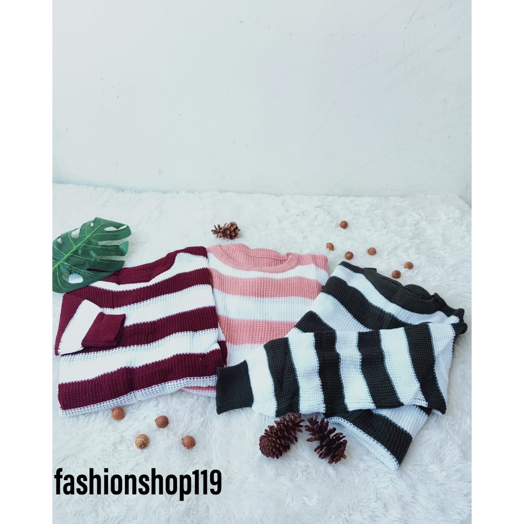 fashionshop119 Rainbow Stripe Rajut / Rajut Salur / Strip Rajut / Rajut Wanita / Atasan wanita (fs)