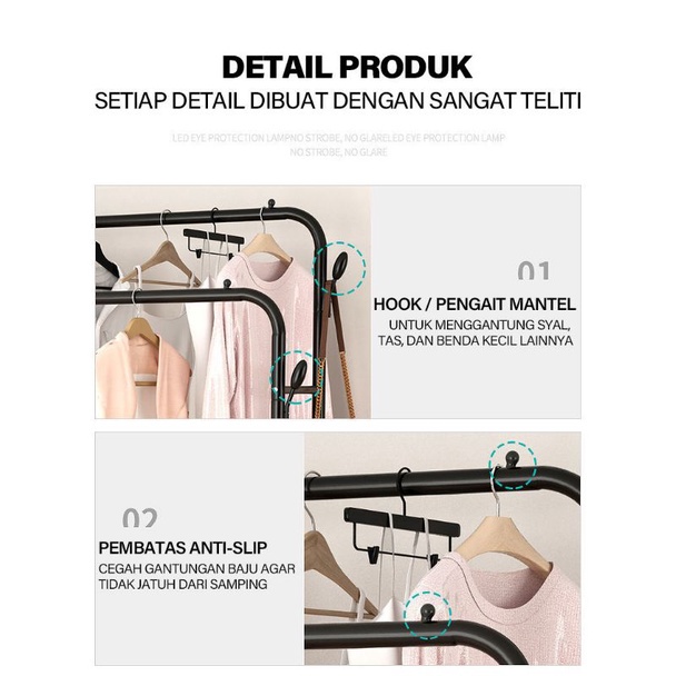 [Saucezhan]Rak Baju Stand Hanger Jemuran Baju Rak Gantung - Putih, Single pole