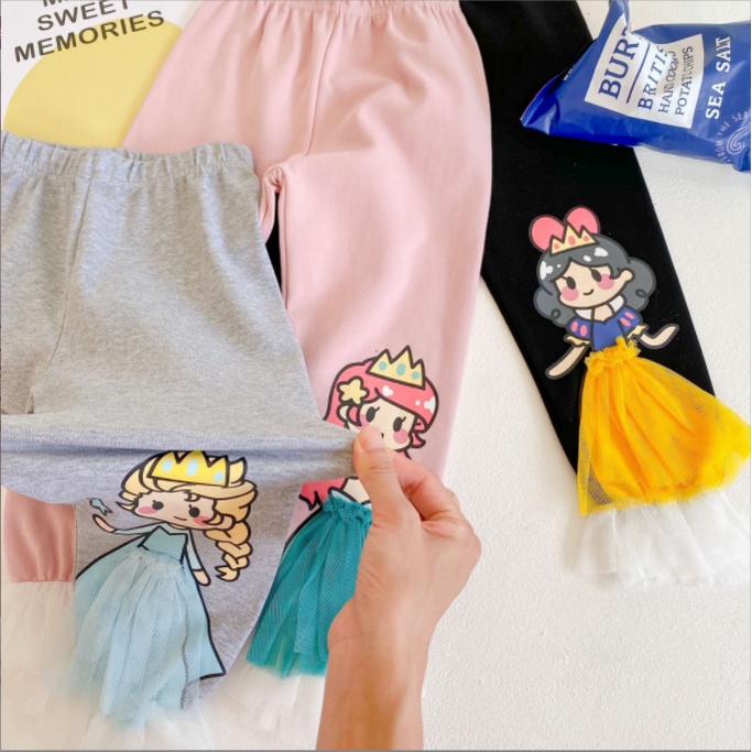 Legging Anak Import motif 3D Princess Frozen/Mermaid/Snow White/Sofia