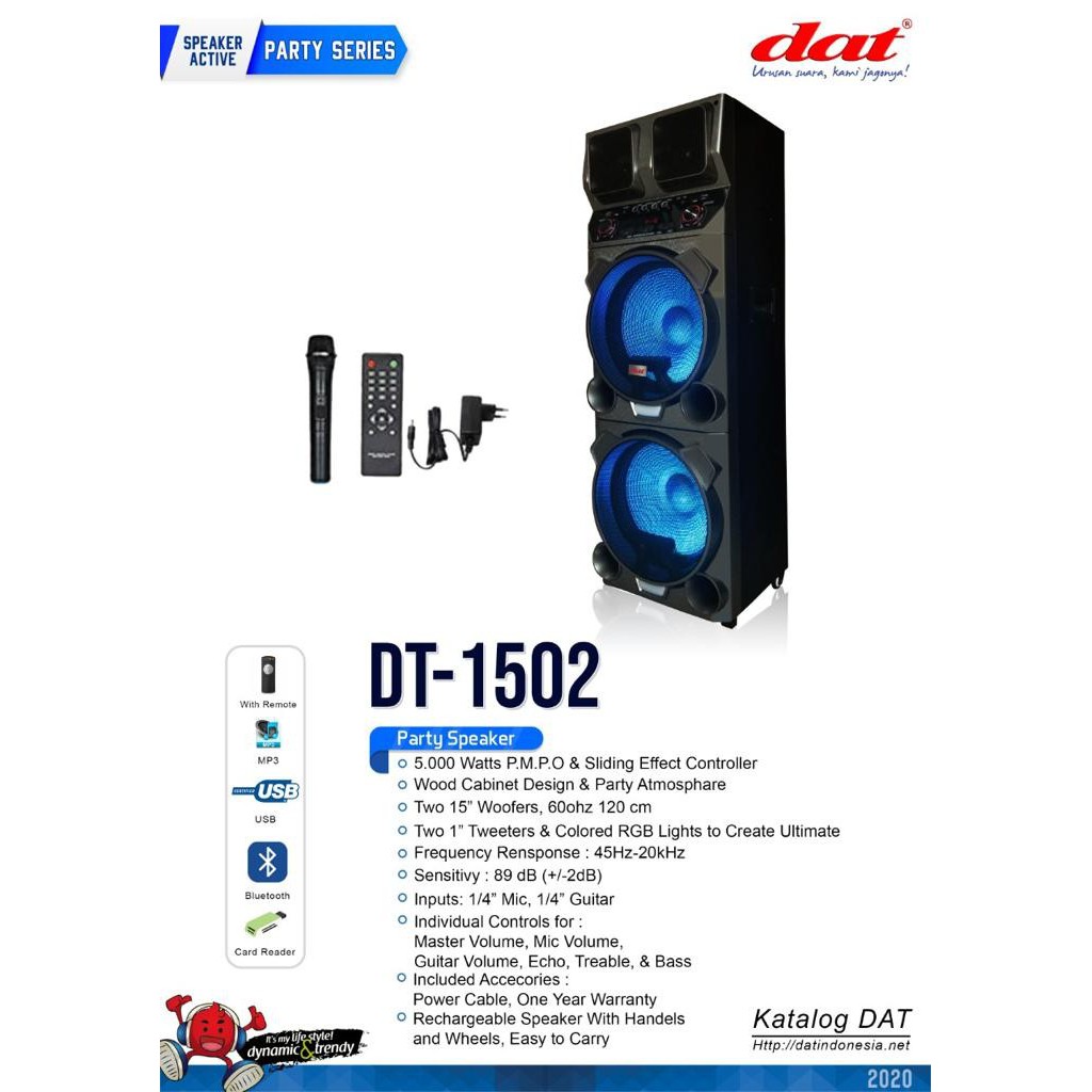 SPEAKER AKTIF 15 INCH DOUBLE DAT DT 1502 USB BLUETOOTH