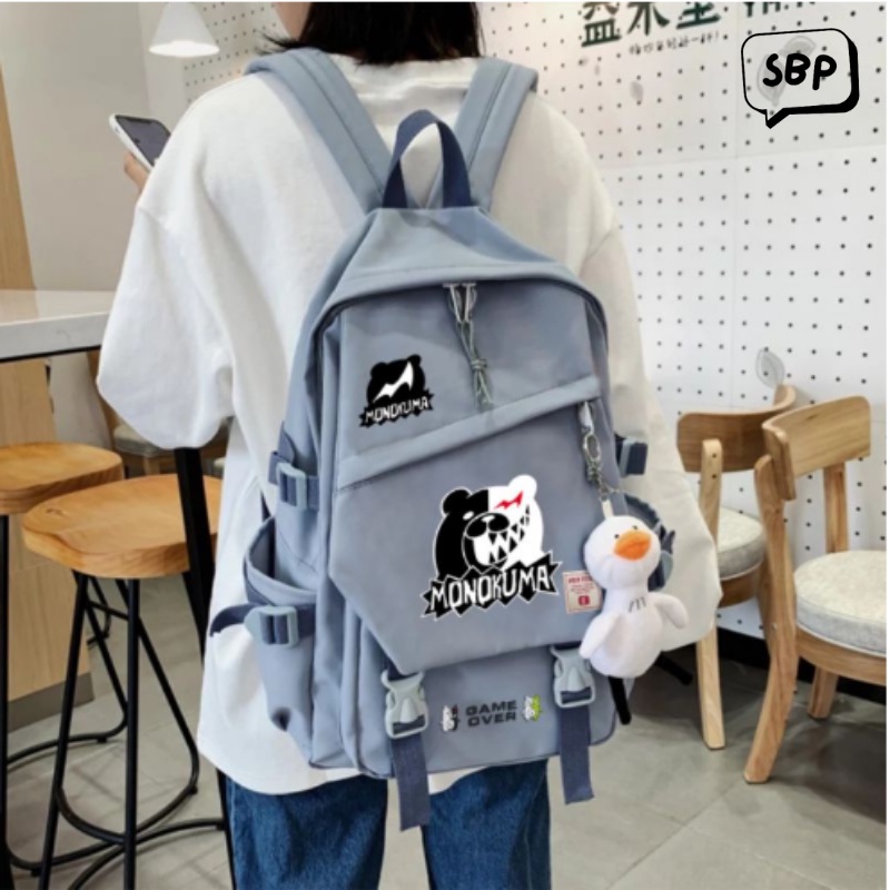 COD Tas Wanita  Monokuma Ransel Warna Solid Kasual Wanita Pria Ransel Remaja Perempuan Laki-laki Tas Sekolah Tas Ransel Tas Kekinian Fashion korea