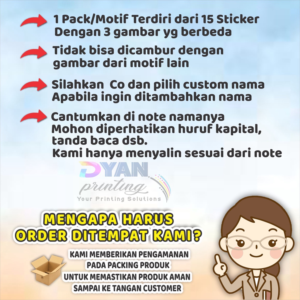 15 PCS STICKER LABEL BUKU ,BISA CUSTOM NAMA