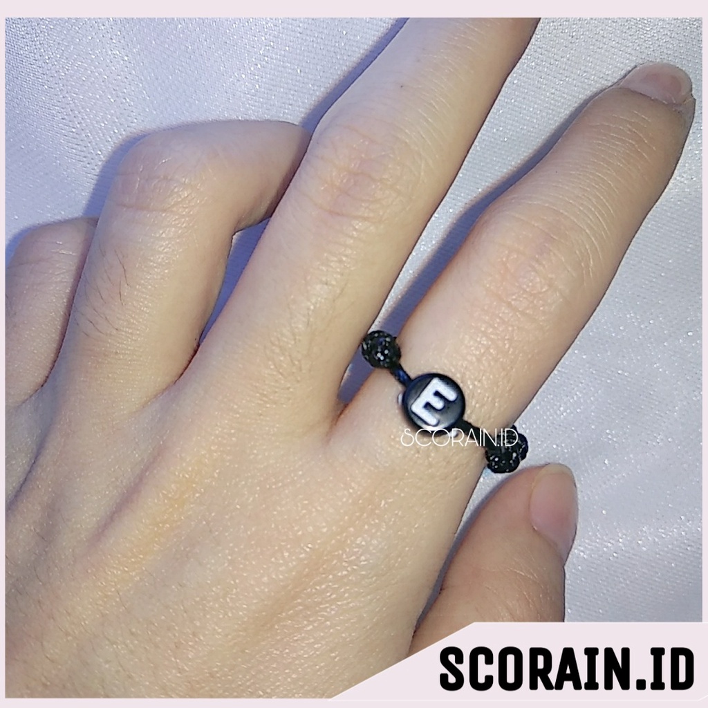 CINICN INISIAL TALI KOREA HITAM POLOS MANIK HURUF INISIAL NAMA | CINCIN COUPLE INSIAL PASANGAN MURAH | CINCIN KAPEL KOREAN CUSTOM INISIAL