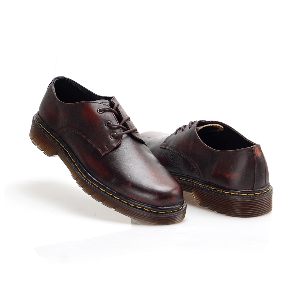 KALMAR MAROON ORIGINAL x GREATA Sepatu Kulit Sapi Asli Pria Formal Pantofel Tali Kerja Kantor Dinas Resmi Guru Kantoran Pesta Undangan Kondangan Nikah Kuliah Semi Casual Model Docmart Pendek 3 Hole Holes Low Oxford Genuine Leather Footwear Keren Kekinian