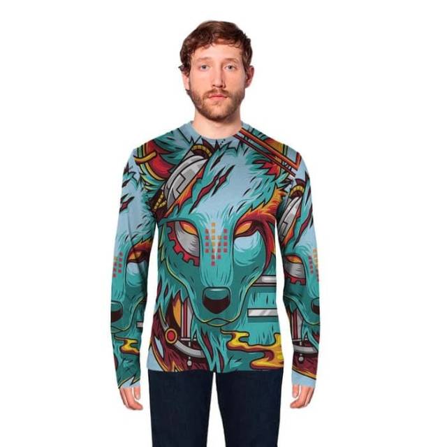 Kaos Pria WOLF GRAPHIC 3D Fullprint Premium model lengan panjang