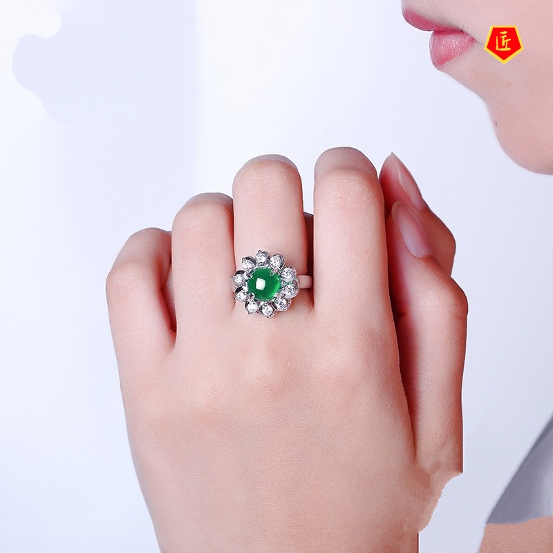 [Ready Stock]Green Chalcedony Ring Korean Style Green Agate Elegant