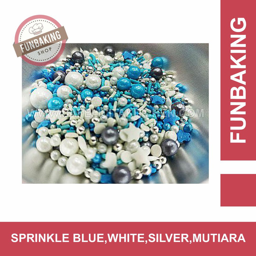 

FunBaking - SPRINKLE BLUE WHITE MIX BABY COLOR PEARL SUGAR KUE HIASAN TOPPER COKLAT PERMEN MANIS