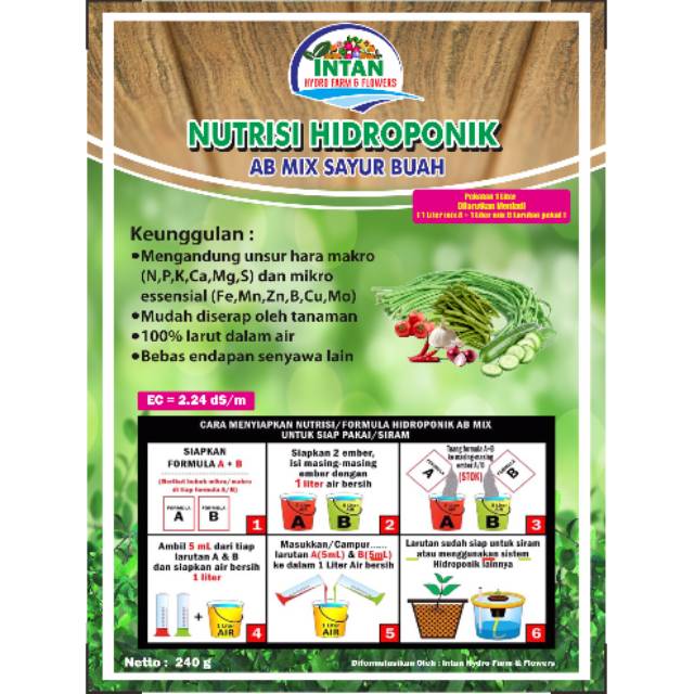 Nutrisi Hidroponik (AB MIX) Sayuran Buah (Pekatan 1 Liter)