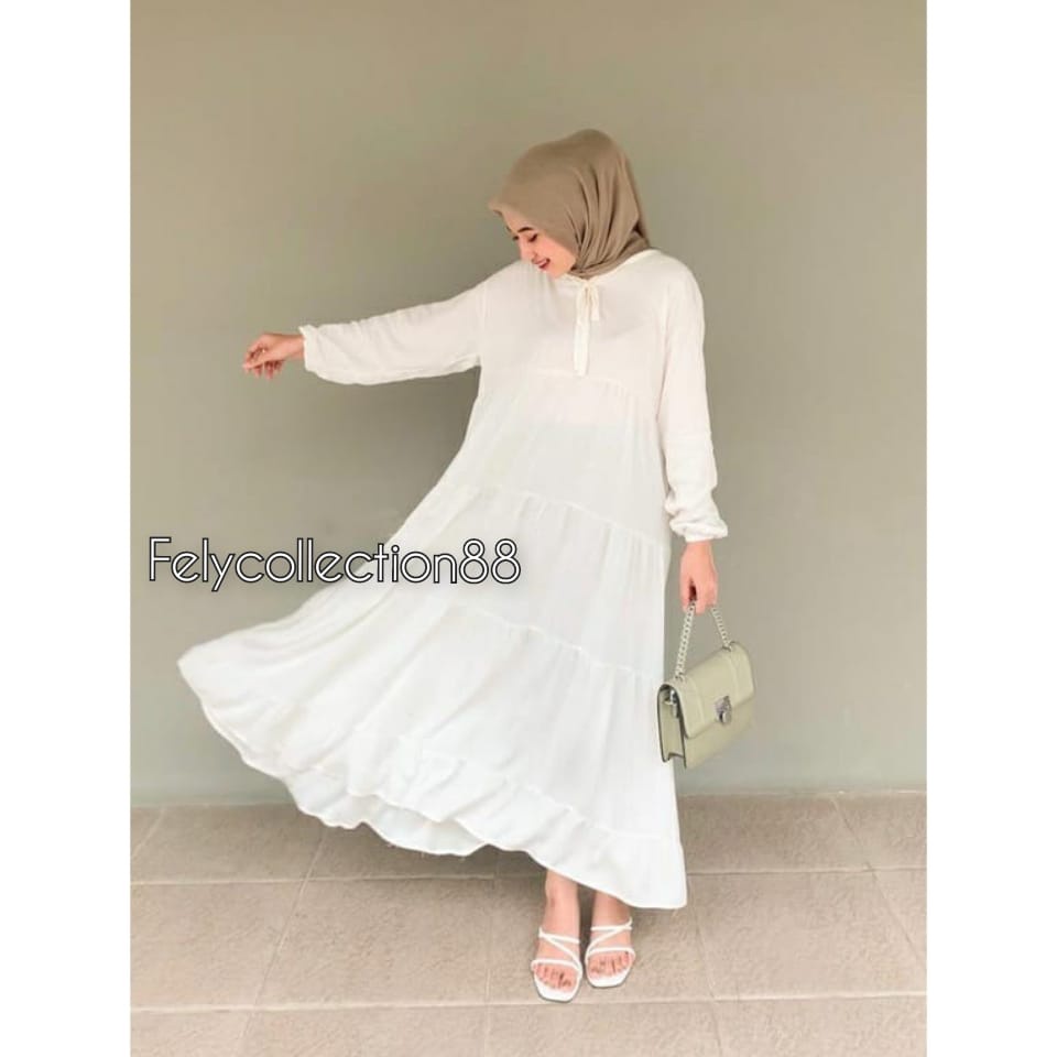 Rachel Midi Dress Busui Friendly // Gamis Wanita Terbaru Kekinian // Fashion Muslim // Bahan Katun Rayon