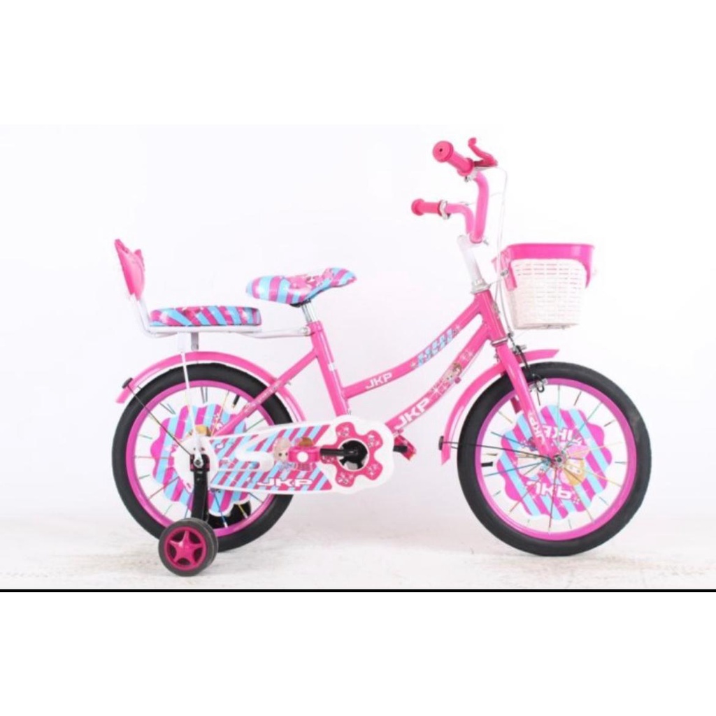 Khusus Gojek Instan Sepeda Anak Perempuan  cewek wanita Evergreen Daisy 12 16 18 inch Ungu Pink termurah  SNI Penguin COD kredit cewek BMX mini Ban hidup pompa karet bukan plastik eva terbaik gratis service seumur hidup keranjang boncengan ungu pink SNi-JKP Princess