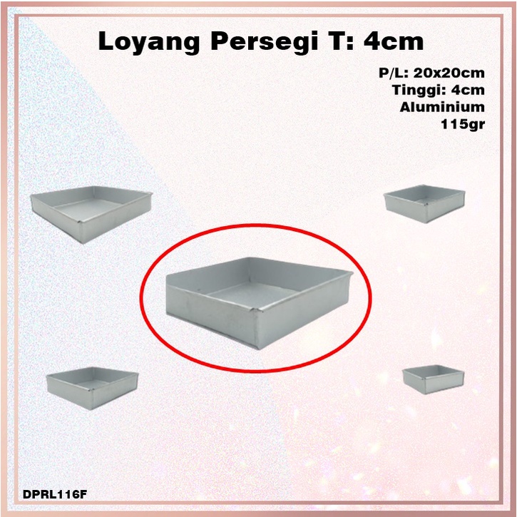 Loyang Kue/Brownies Persegi Oven Aluminium T:4cm PxL: 20x20cm