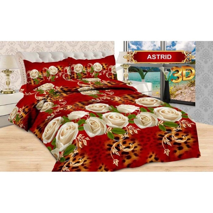 5in1 Full Set Bedcover + Sprei Bonita 3D Rumbai Karet King 180x200 Queen 160x200 Motif Astrid