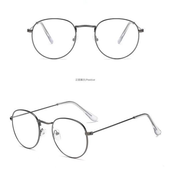 Rowling Impor murah Frame Kacamata Wanita dan Pria Gaya Retro Round Eyeglasses Metal Frame Kacamata Fashion-16-9 Abu-abu